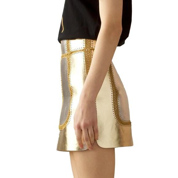 Cynthia Rowley - Mixed Metallic Vegan Leather Skirt - Picture 9 of 10